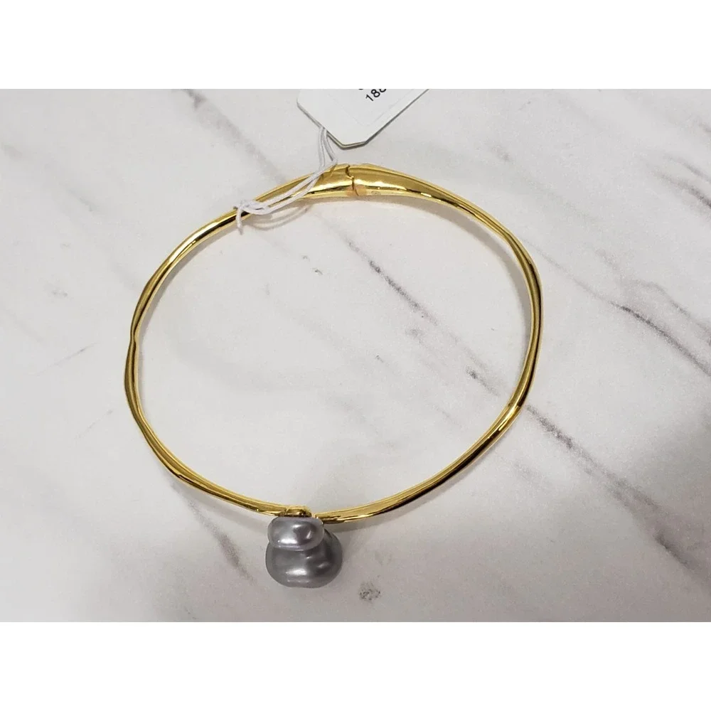 NEW GREY PEARL VIENNA Gorjana Gold Tone Hinged Bangle Bracelet Abstract Nautical